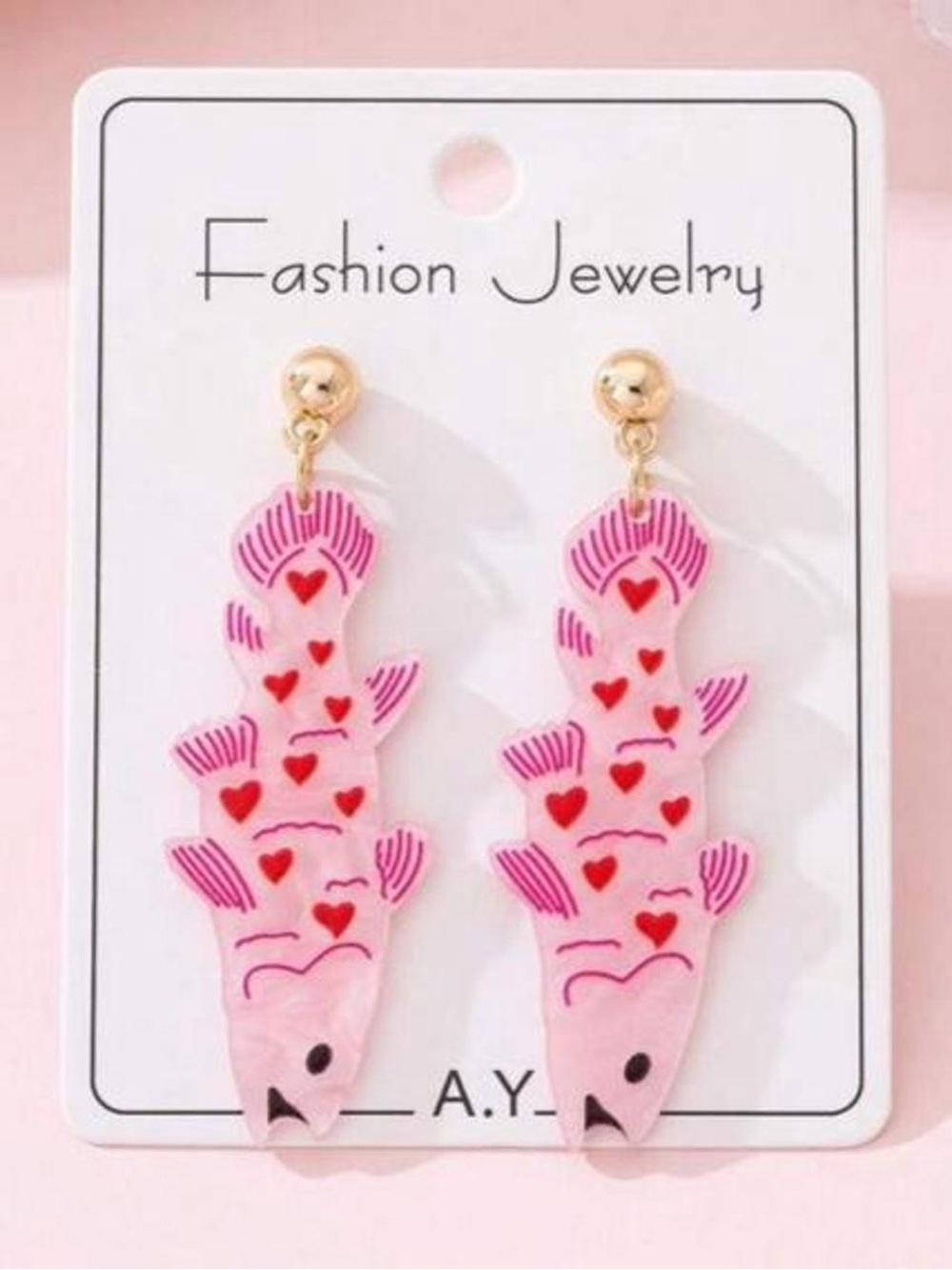 Boutique Pink Heart Fish Dangle Earrings
